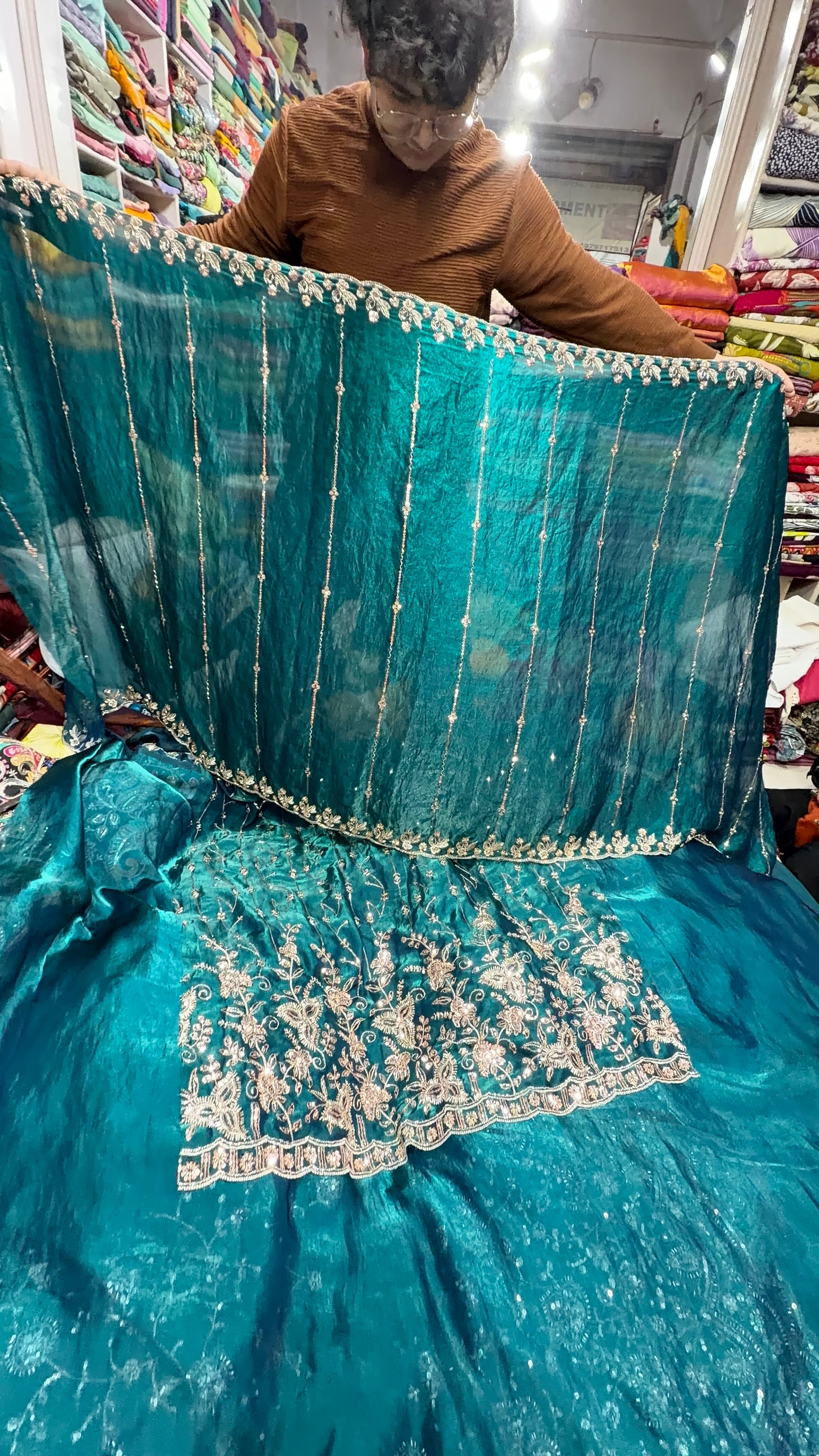.75 front  work
1.5 back sleeve
2 bottom
2 dupatta