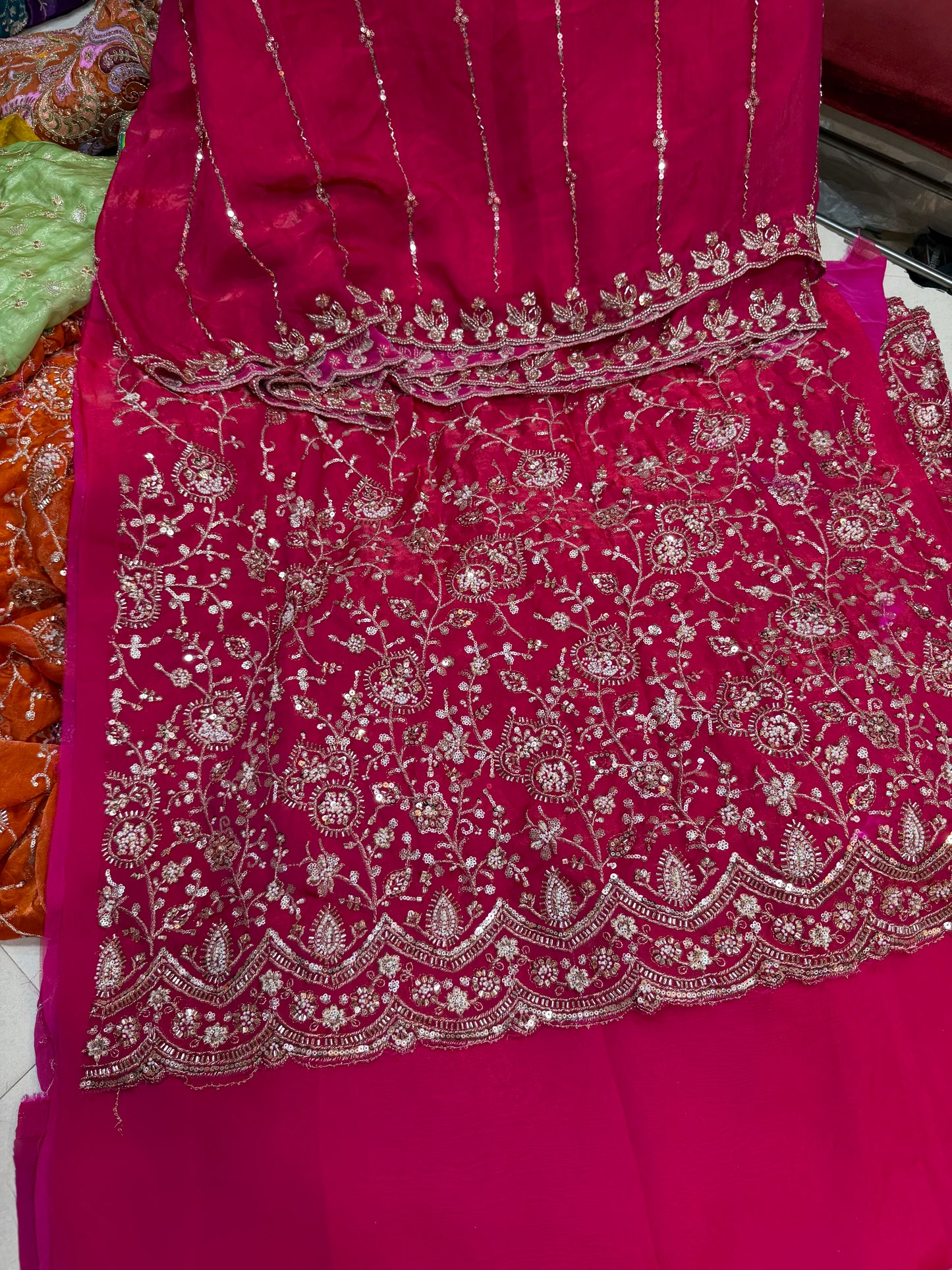 .75 front  work
1.5 back sleeve
2 bottom
2 dupatta