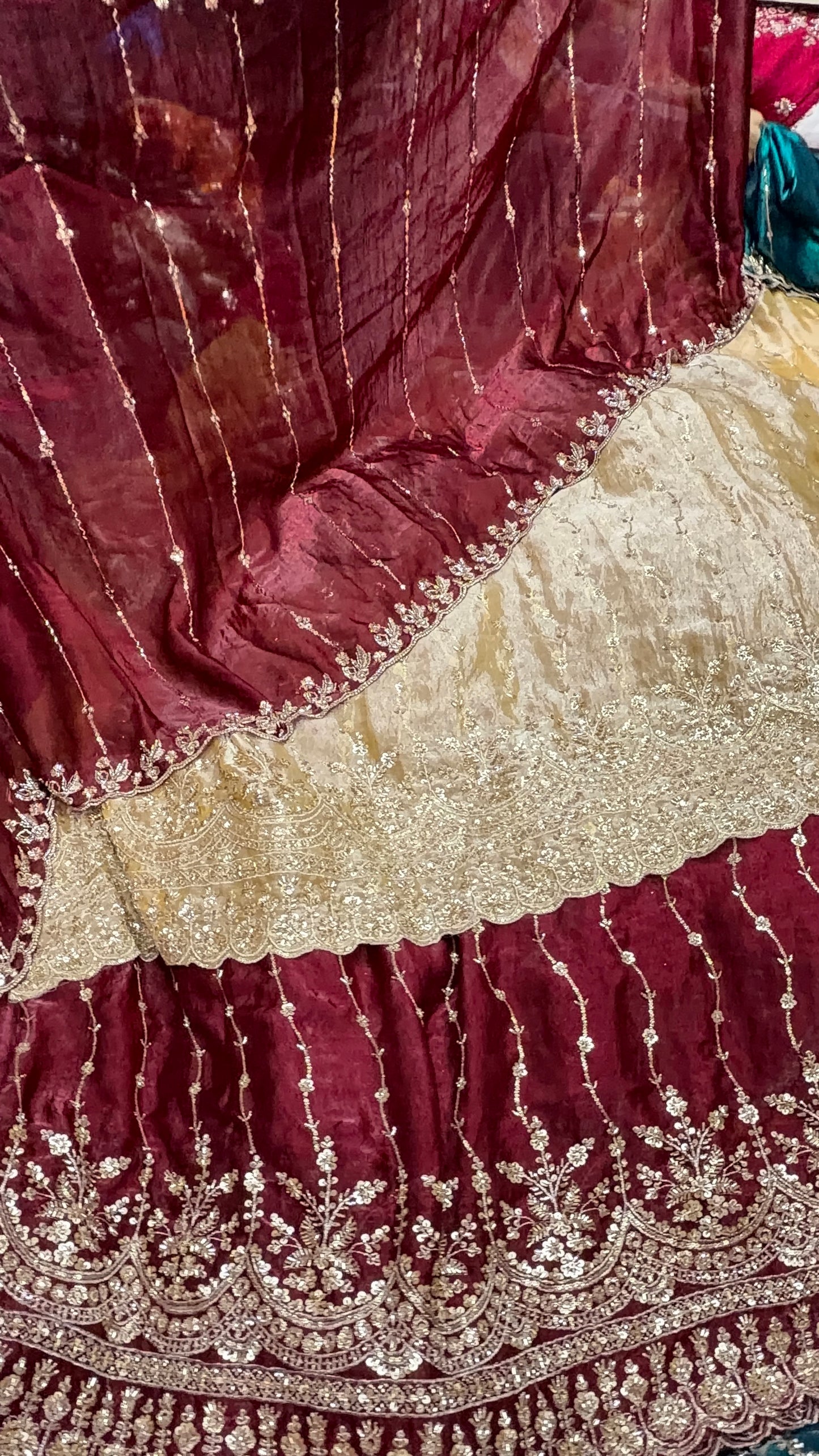 .75 front  work
1.5 back sleeve
2 bottom
2 dupatta