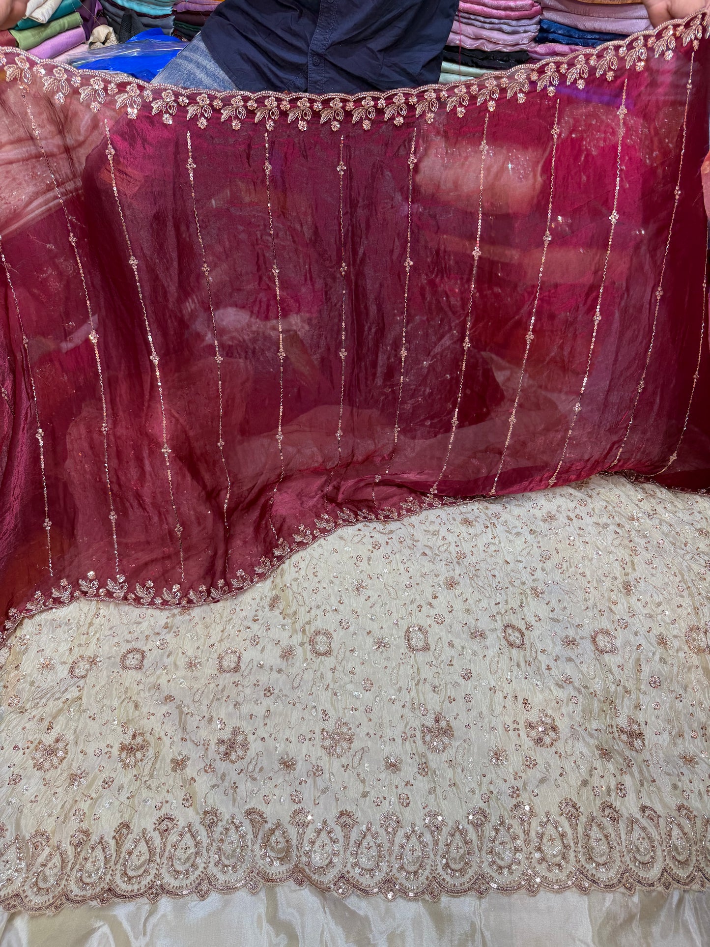 .75 front  work
1.5 back sleeve
2 bottom
2 dupatta