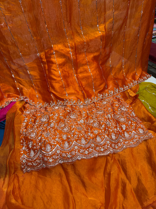 .75 front ￼ work
1.5 back sleeve 
2 bottom 
2 dupatta