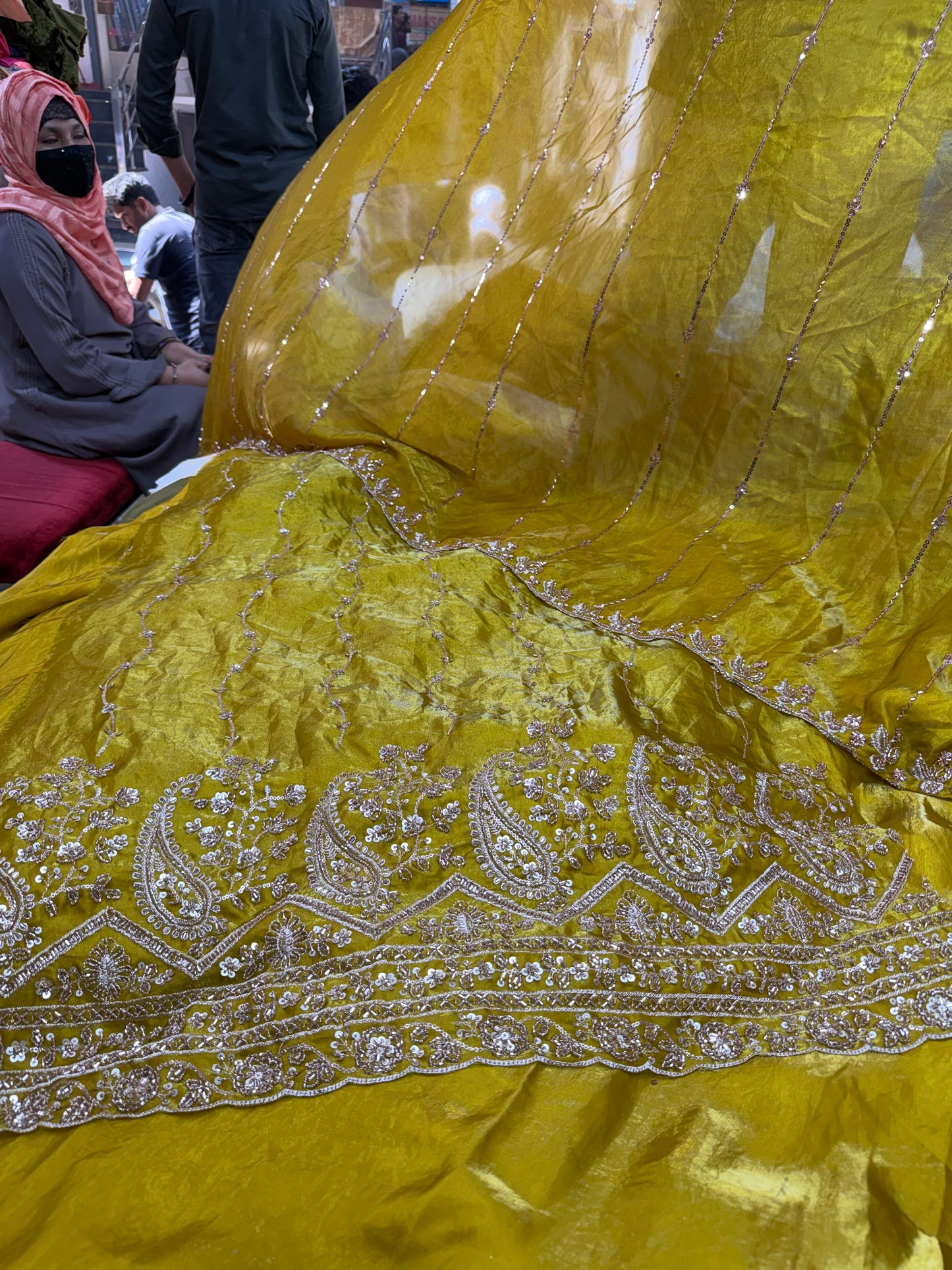 .75 front ￼ work
1.5 back sleeve 
2 bottom 
2 dupatta