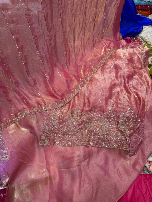 .75 front ￼ work
1.5 back sleeve 
2 bottom 
2 dupatta