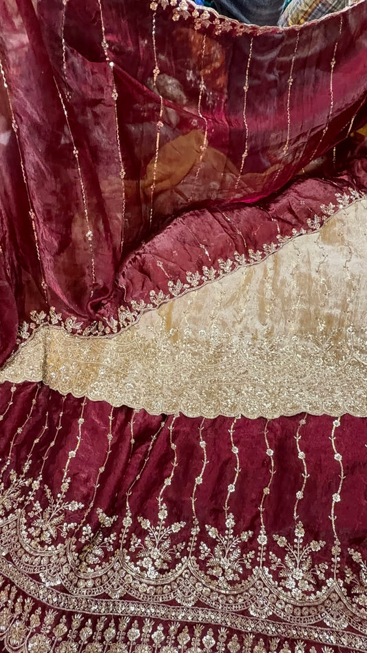 .75 front ￼ work
1.5 back sleeve 
2 bottom 
2 dupatta