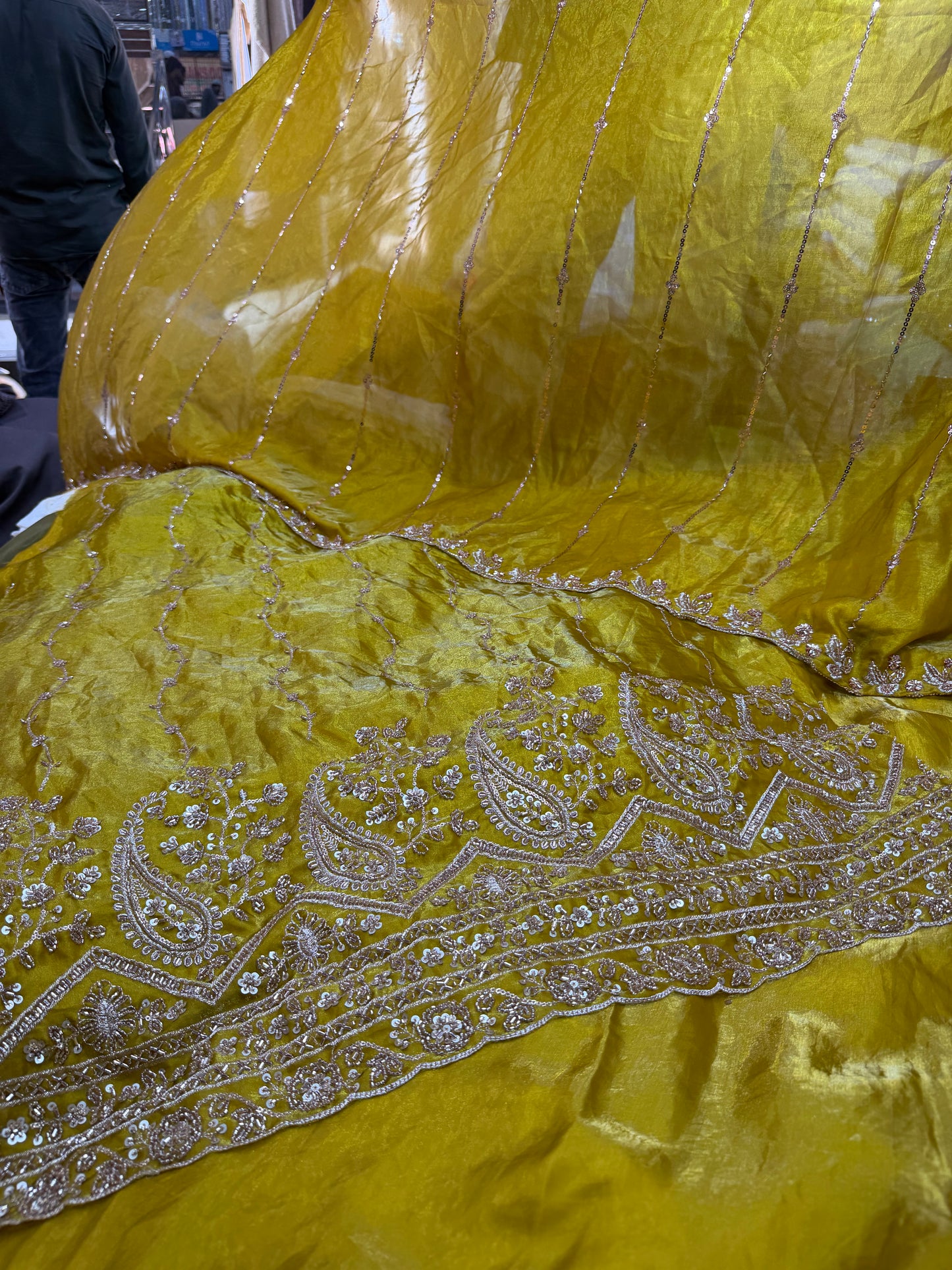 .75 front ￼ work
1.5 back sleeve 
2 bottom 
2 dupatta