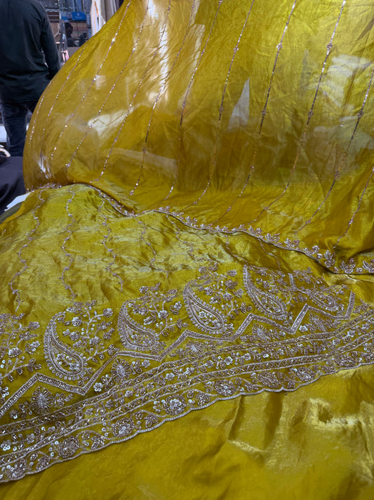 .75 front ￼ work
1.5 back sleeve 
2 bottom 
2 dupatta