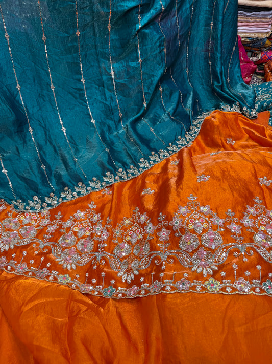 .75 front ￼ work
1.5 back sleeve 
2 bottom 
2 dupatta