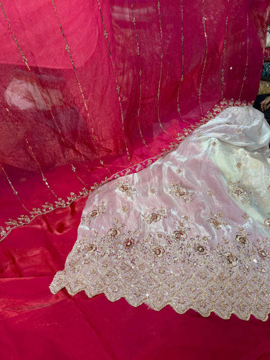 .75 front ￼ work
1.5 back sleeve 
2 bottom 
2 dupatta