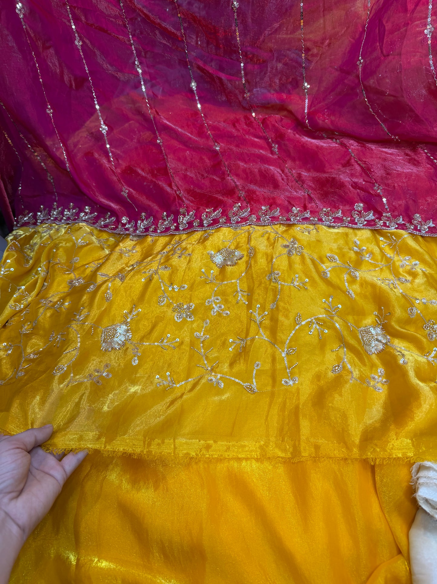 1.5 front ￼ work
1.2 back sleeve 
2 bottom 
2 dupatta