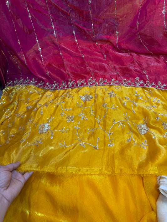 1.5 front ￼ work
1.2 back sleeve 
2 bottom 
2 dupatta