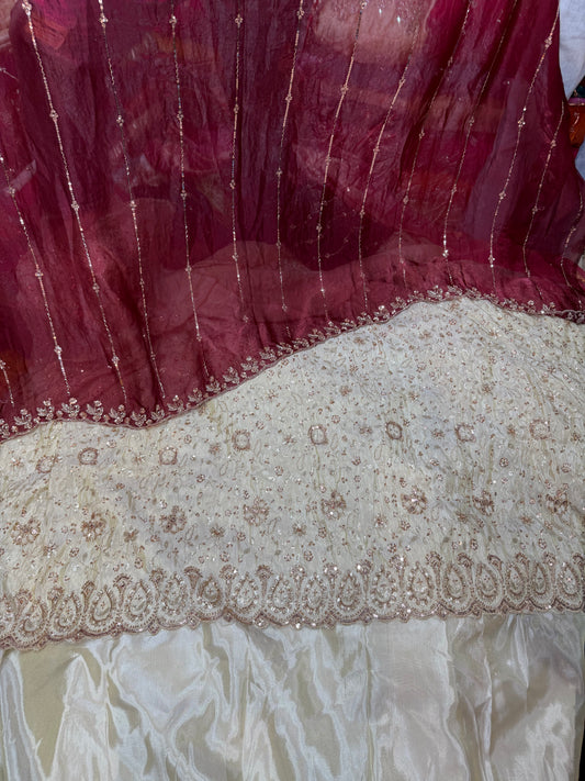 .75 front ￼ work
1.5 back sleeve 
2 bottom 
2 dupatta