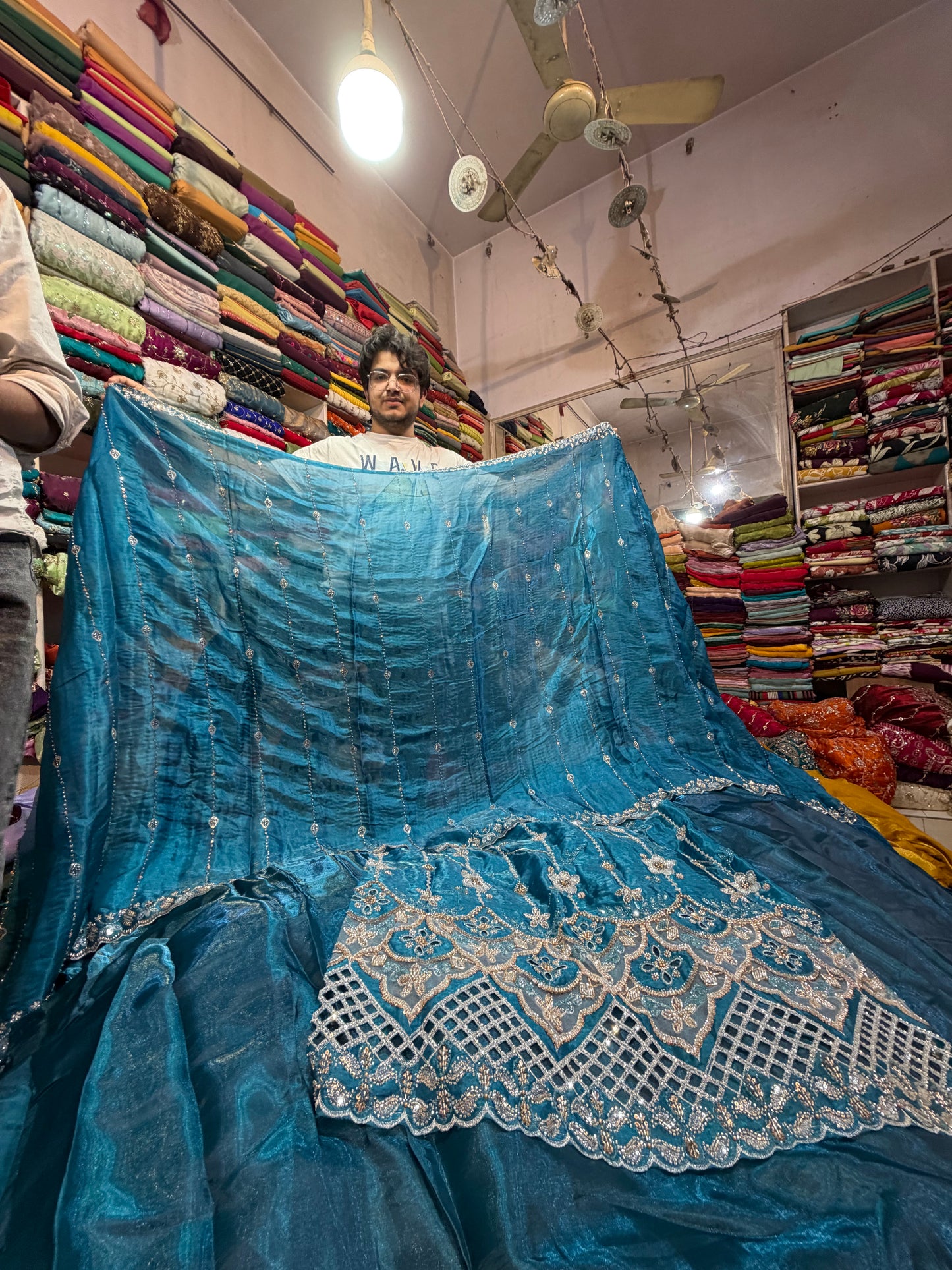.75 front ￼ work
1.5 back sleeve 
2 bottom 
2 dupatta