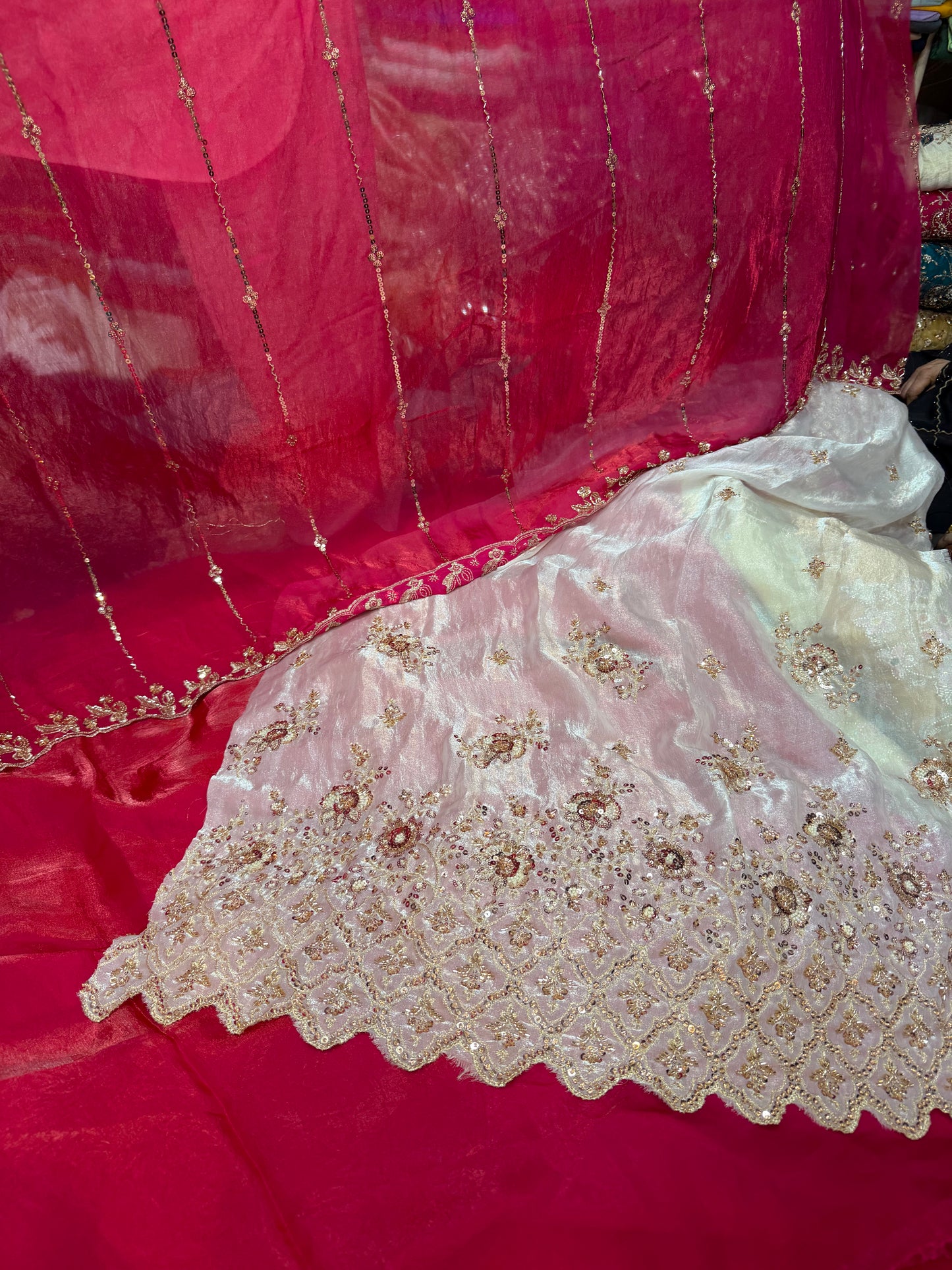 .75 front ￼ work
1.5 back sleeve 
2 bottom 
2 dupatta