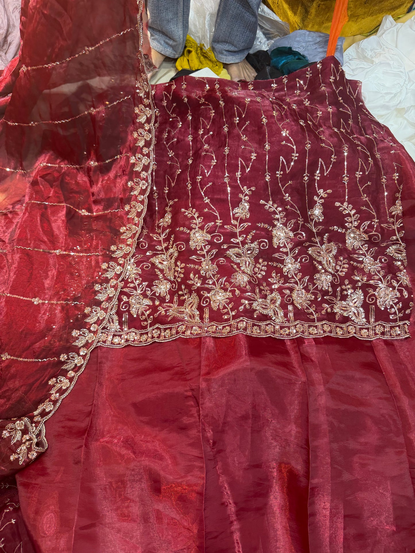 Full suit 
.75 front  work
1.5 back sleeve 
2 bottom 
2 dupatta