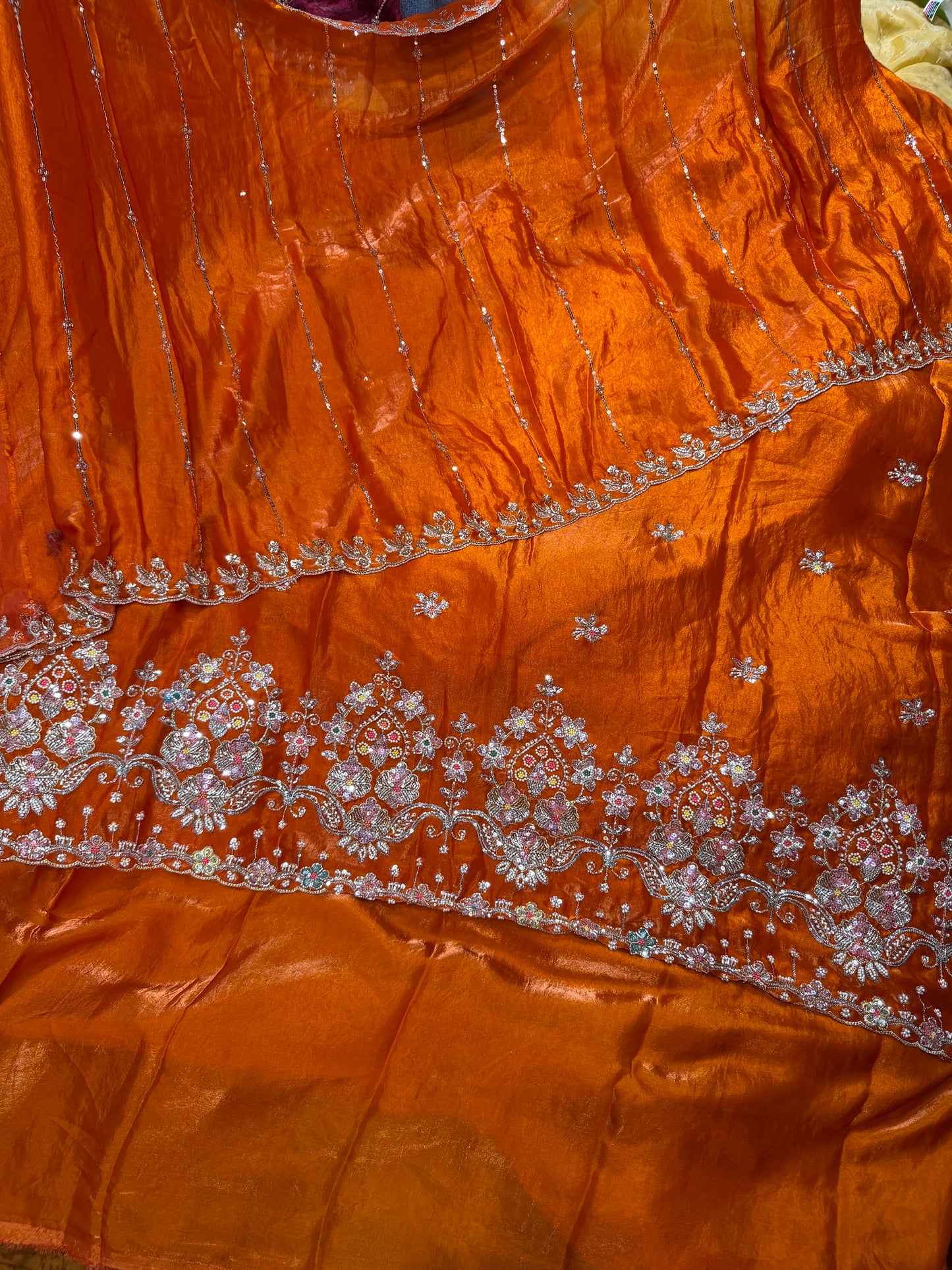 .75 front ￼ work
1.5 back sleeve 
2 bottom 
2 dupatta