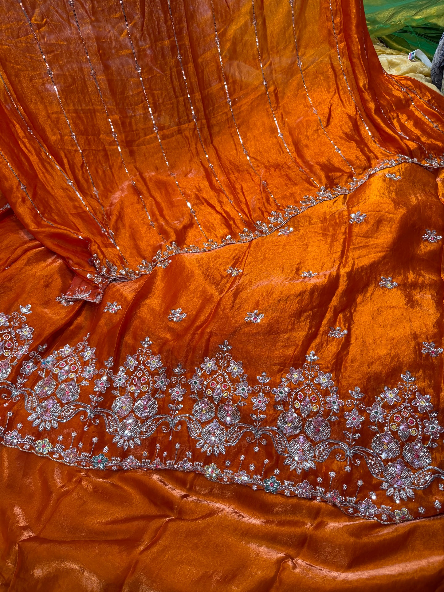 .75 front ￼ work
1.5 back sleeve 
2 bottom 
2 dupatta