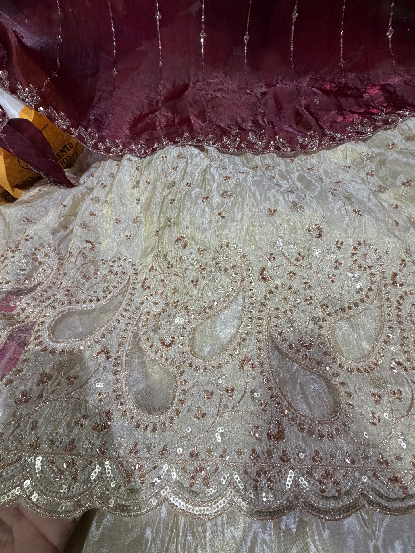.75 front ￼ work
1.5 back sleeve 
2 bottom 
dupatta