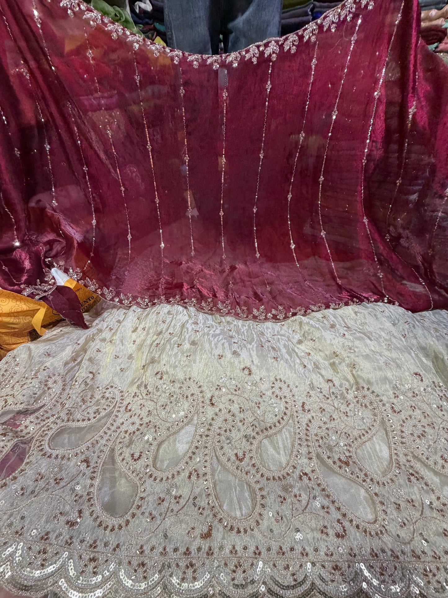 .75 front ￼ work
1.5 back sleeve 
2 bottom 
dupatta