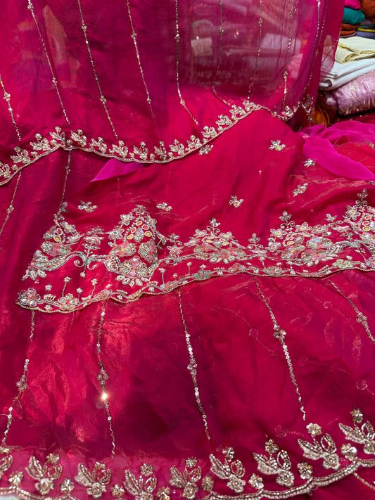 .75 front ￼ work
1.5 back sleeve 
2 bottom 
2 dupatta