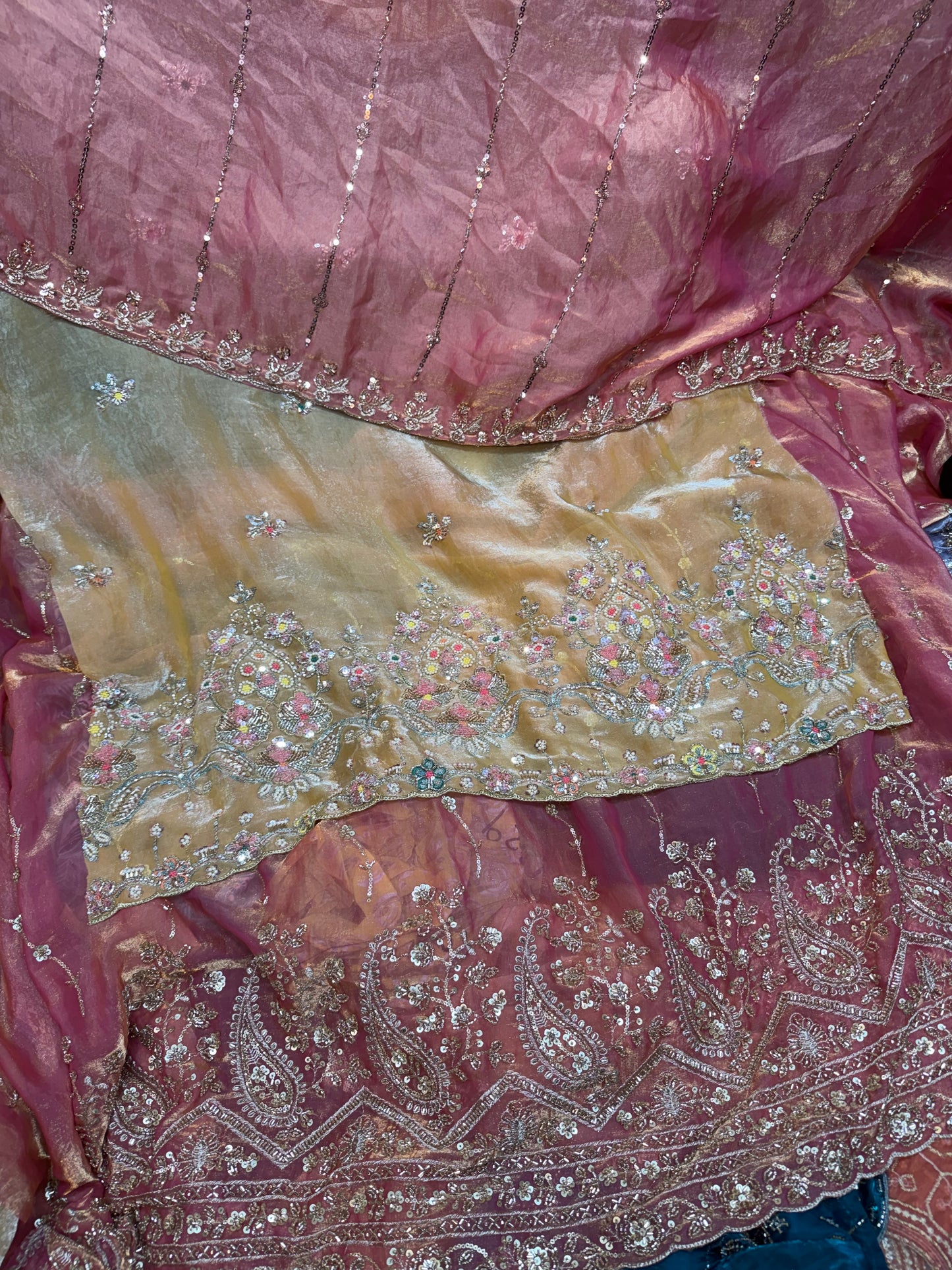 .75 front ￼ work
1.5 back sleeve 
2 bottom 
2 dupatta