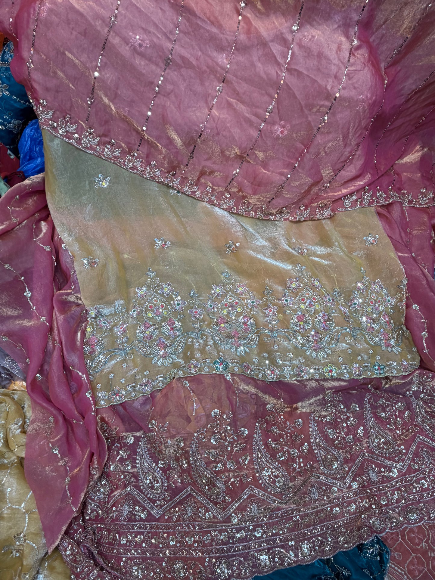 .75 front ￼ work
1.5 back sleeve 
2 bottom 
2 dupatta