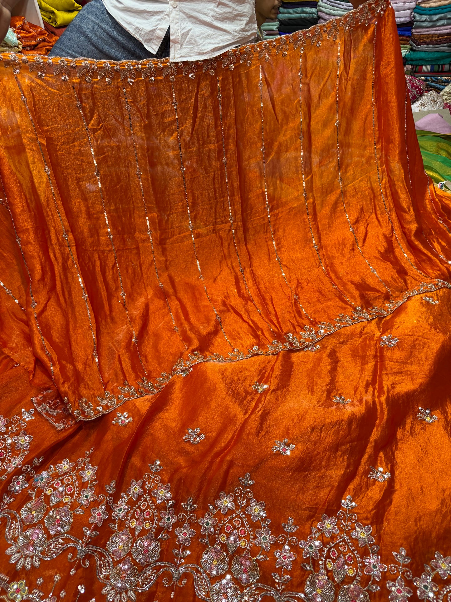 .75 front ￼ work
1.5 back sleeve 
2 bottom 
2 dupatta