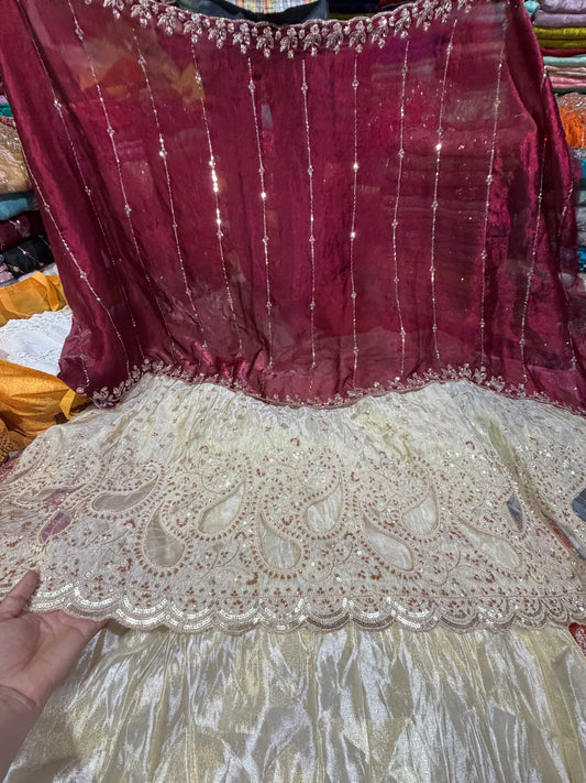 .75 front ￼ work
1.5 back sleeve 
2 bottom 
dupatta