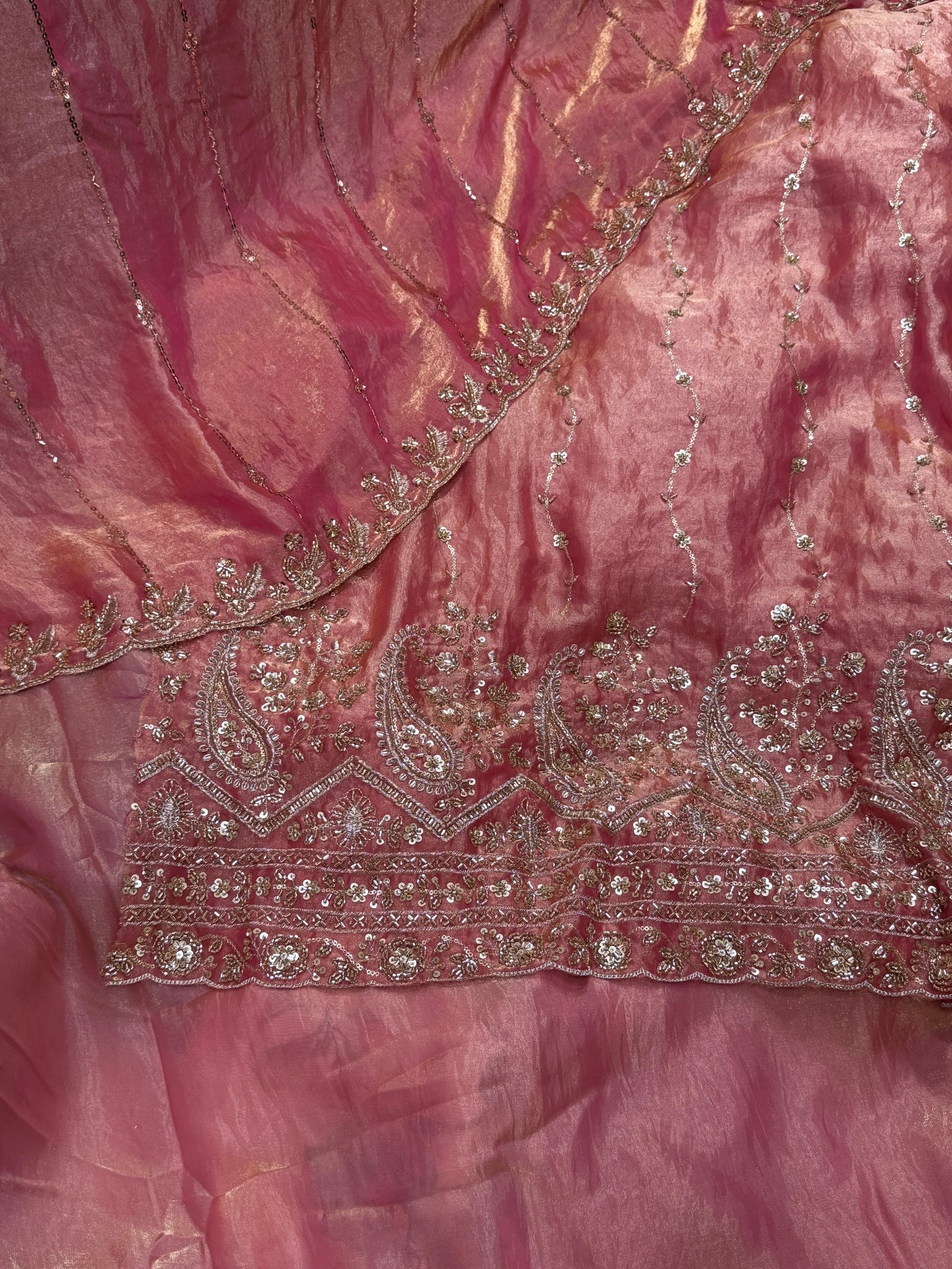 .75 front ￼ work
1.5 back sleeve 
2 bottom 
2 dupatta