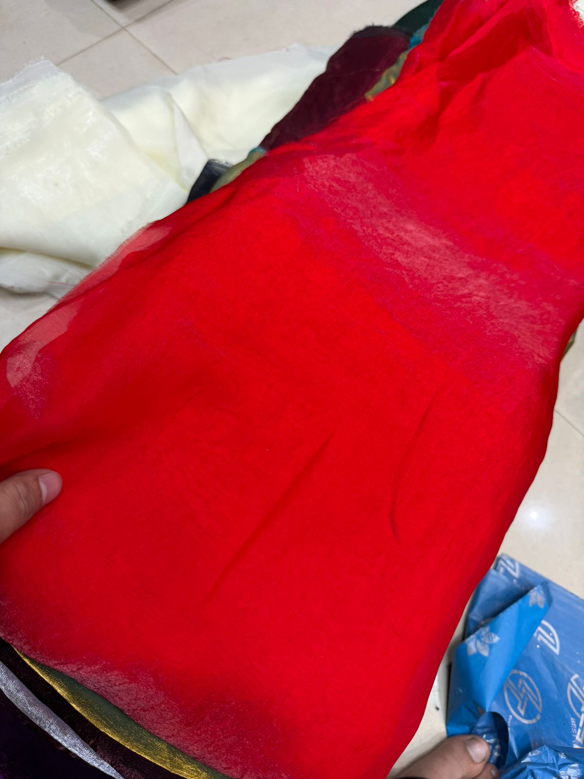 Plain Red Fendy Fabric | Lightweight Shimmer Material | Dupatta & Layering Fabric | ₹150 per Meter