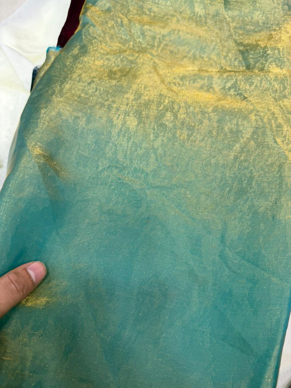 Teal Green Fendy Fabric with Gold Shimmer | Lightweight Plain Fendy | Dupatta & Layering Fabric | ₹150 Per Meter