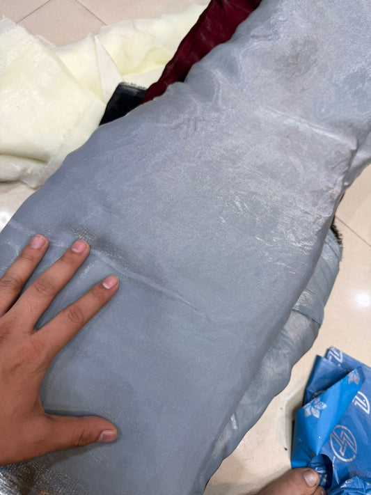 Silver Grey Fendy Fabric | Plain Lightweight Shimmer Material | Dupatta & Layering Fabric | ₹150 per Meter