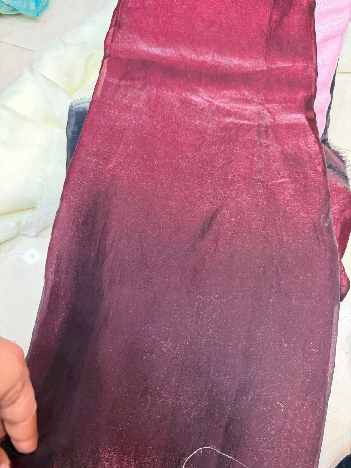 Wine Maroon Fendy Fabric | Plain Lightweight Shimmer Fendy | Dupatta & Layering Fabric | ₹150 per Meter