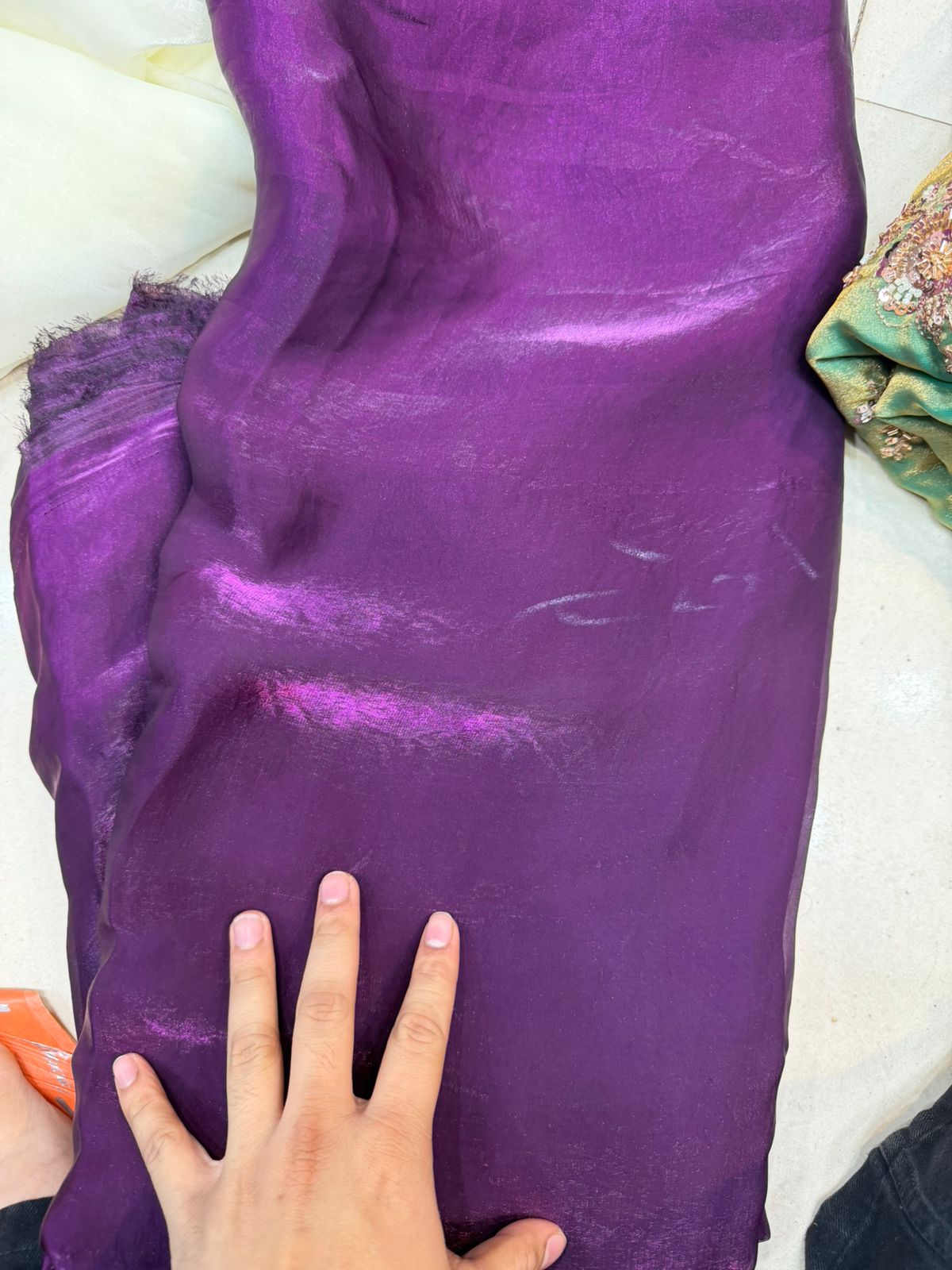 Royal Purple Fendy Fabric | Plain Lightweight Shimmer Fendy | Dupatta & Layering Fabric | ₹150 per Meter