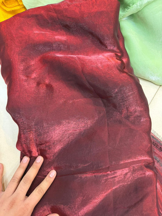 Wine Maroon Fendy Fabric | Plain Shimmer Fendy Material | Lightweight Dupatta & Overlay Fabric | ₹150 per Meter