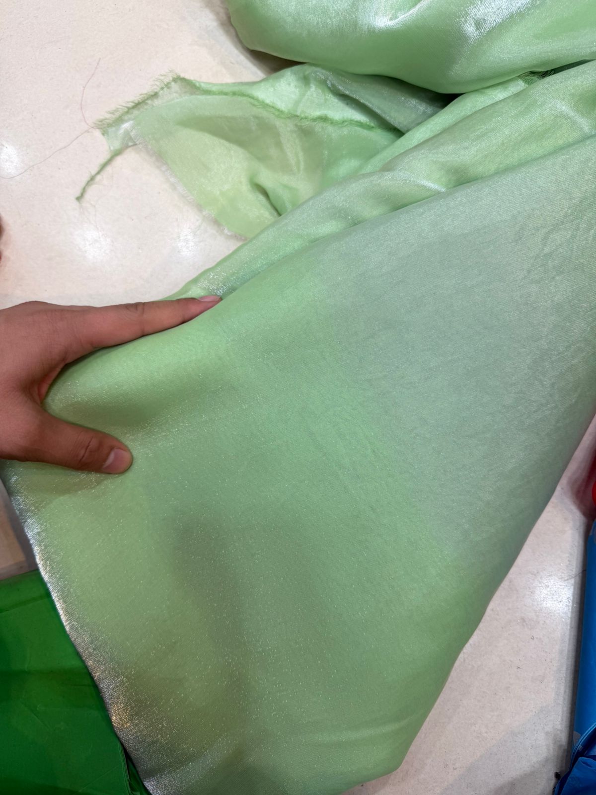Mint Green Fendy Fabric | Plain Lightweight Shimmer Fendy | Dupatta & Layering Material | ₹150 per Meter