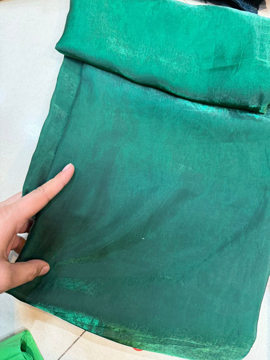 Bottle Green Fendy Fabric | Plain Shimmer Fendy Material | Lightweight & Flowing | ₹150 per Meter
