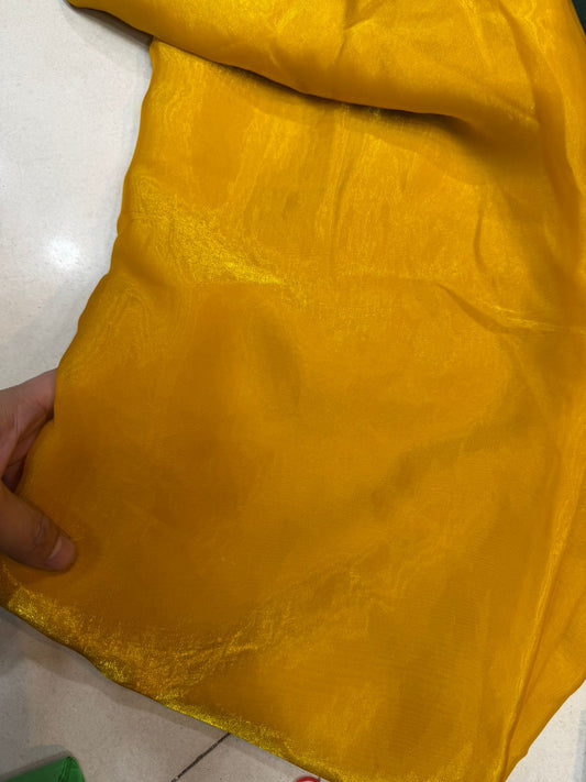 Mustard Yellow Fendy Fabric | Plain Shimmer Fendy Material | Lightweight & Flowing | ₹150 per Meter
