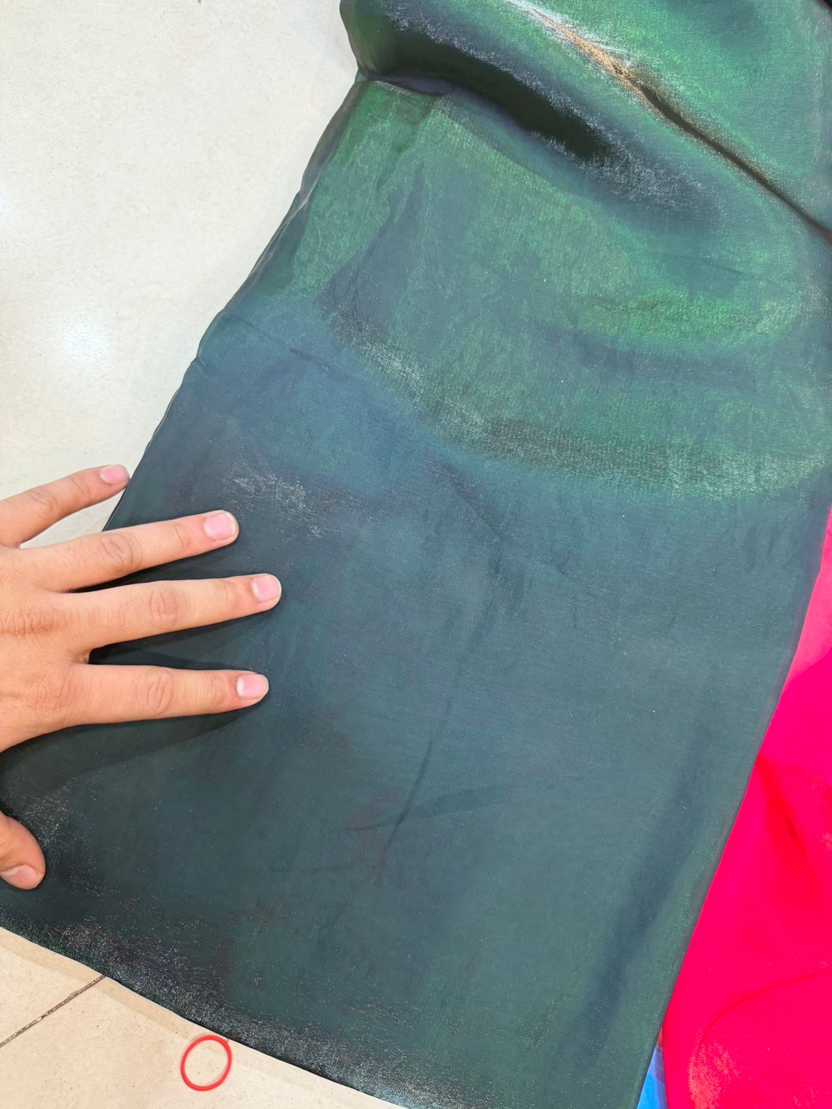 Bottle Green Fendy Fabric | Plain Shimmer Fendy Material | Lightweight & Flowy | ₹150 per Meter