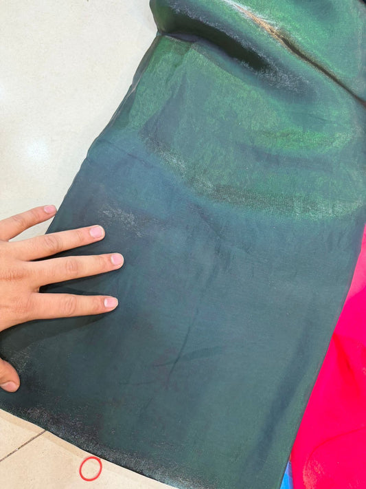 Bottle Green Fendy Fabric | Plain Shimmer Fendy Material | Lightweight & Flowy | ₹150 per Meter