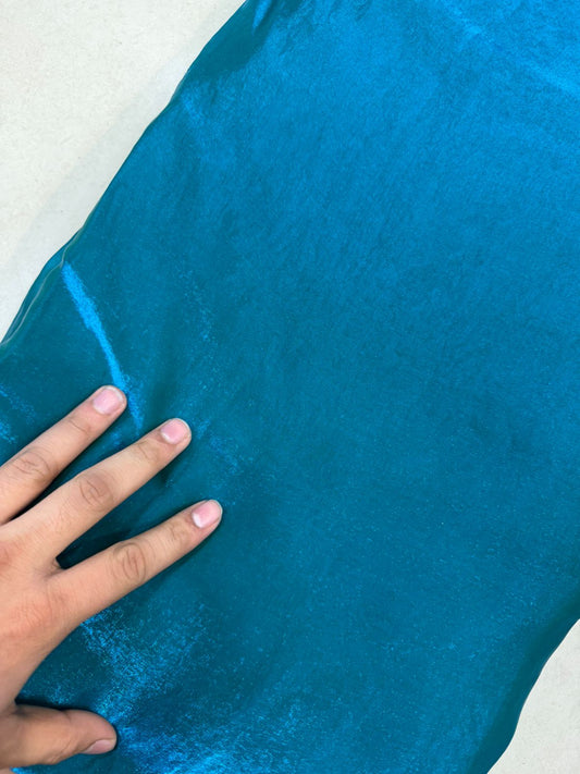 Peacock Blue Fendy Fabric | Plain Shimmer Fendy Material | Soft & Lightweight | ₹150 per Meter