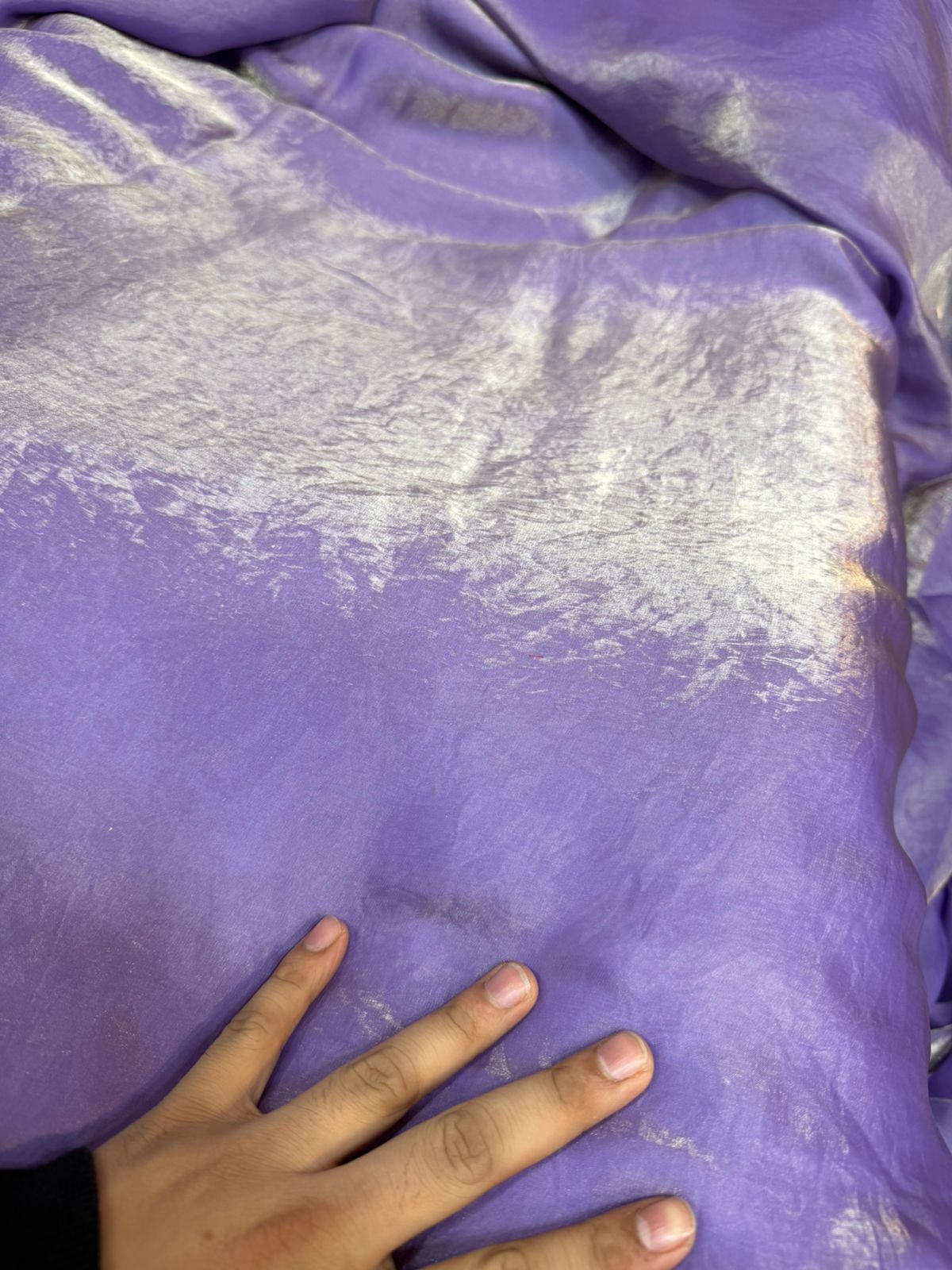 Lavender Purple Fendy Fabric | Plain Shimmer Fendy Material | Soft & Flowy | ₹150 per Meter