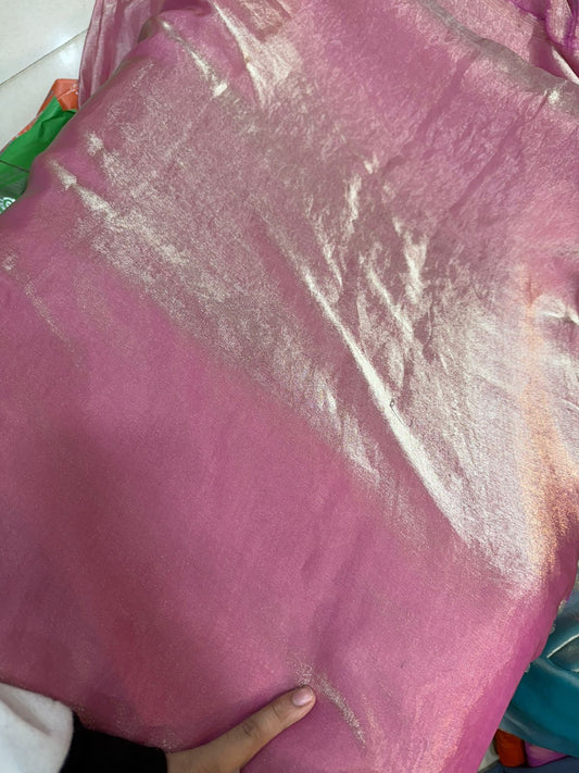 Rose Pink Fendy Shimmer Organza Fabric | Soft Gloss Finish | Party Wear & Dupatta Fabric | ₹150 per Meter