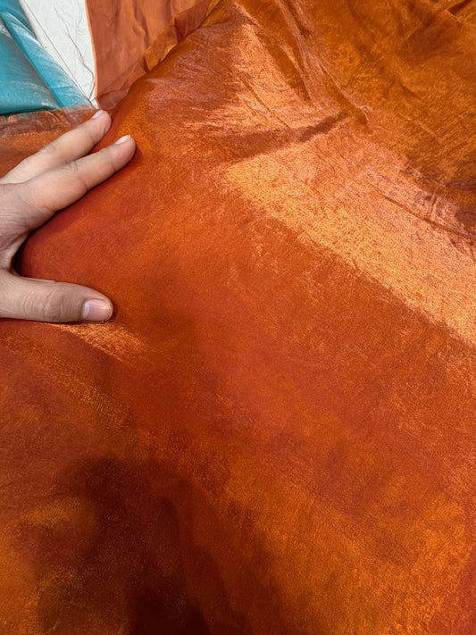 Metallic Organza Fabric Rust Orange – ₹150/Meter