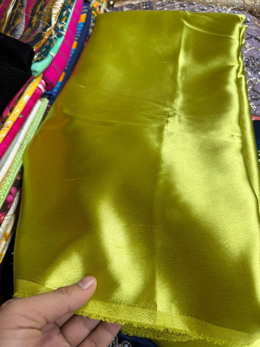 Lime Gold German Silk Fabric – Glossy Finish for Party Wear