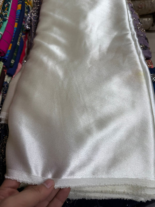 German Silk Fabric – Pearl White | Smooth Glossy Finish | Easy Stitching | ₹120 per Meter