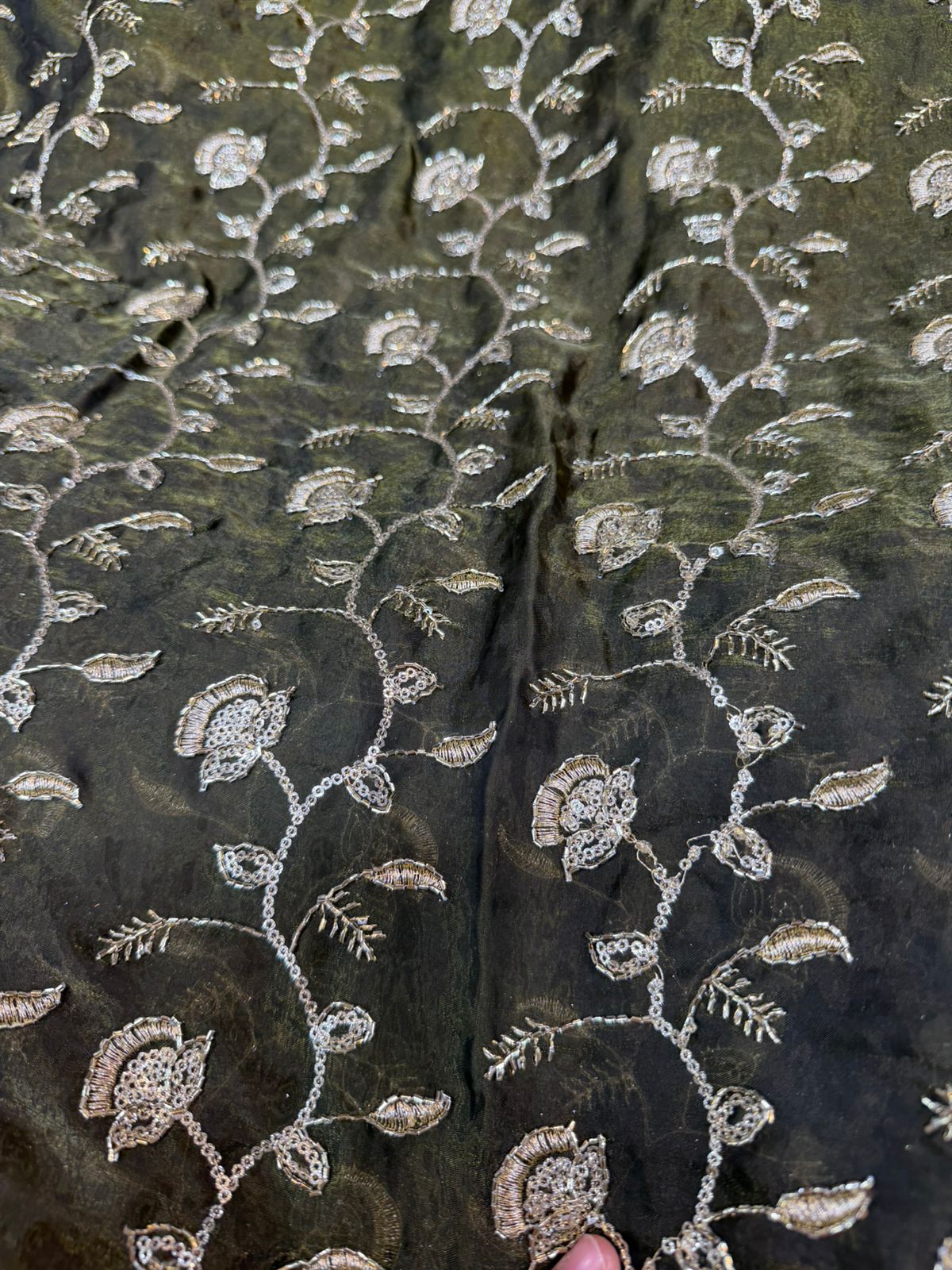 Lavender Fendy Work Gold Floral Embroidered Fabric – All Over Design | ₹350 per Meter