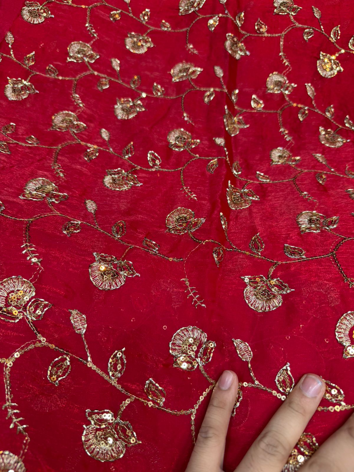Lavender Fendy Work Gold Floral Embroidered Fabric – All Over Design | ₹350 per Meter