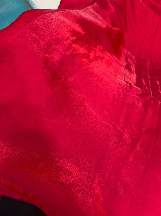 Red Metallic Organza Fabric (Fendy Type) – Sheer Shimmer Party Wear Cloth | ₹150 Per Meter