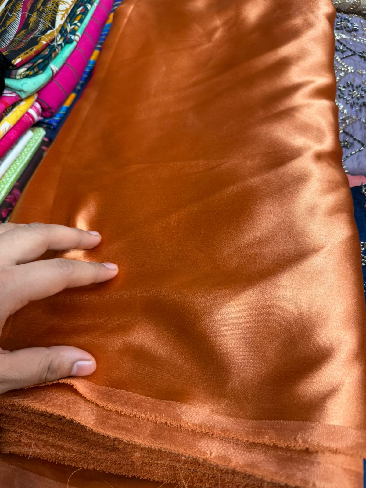 German Silk Fabric – Copper Brown | Rich Gloss Finish | Easy Stitching | ₹120 per Meter