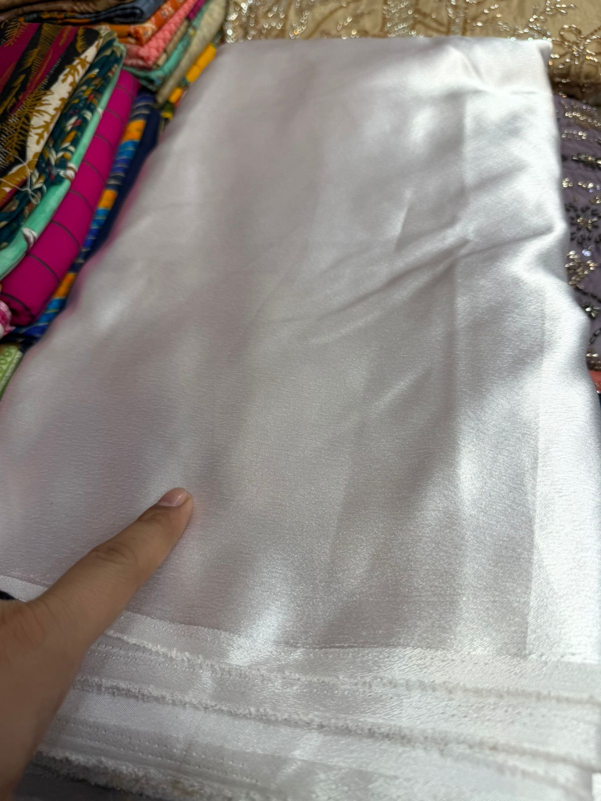 German Silk Fabric – Classic White Shade | Smooth Glossy Finish |